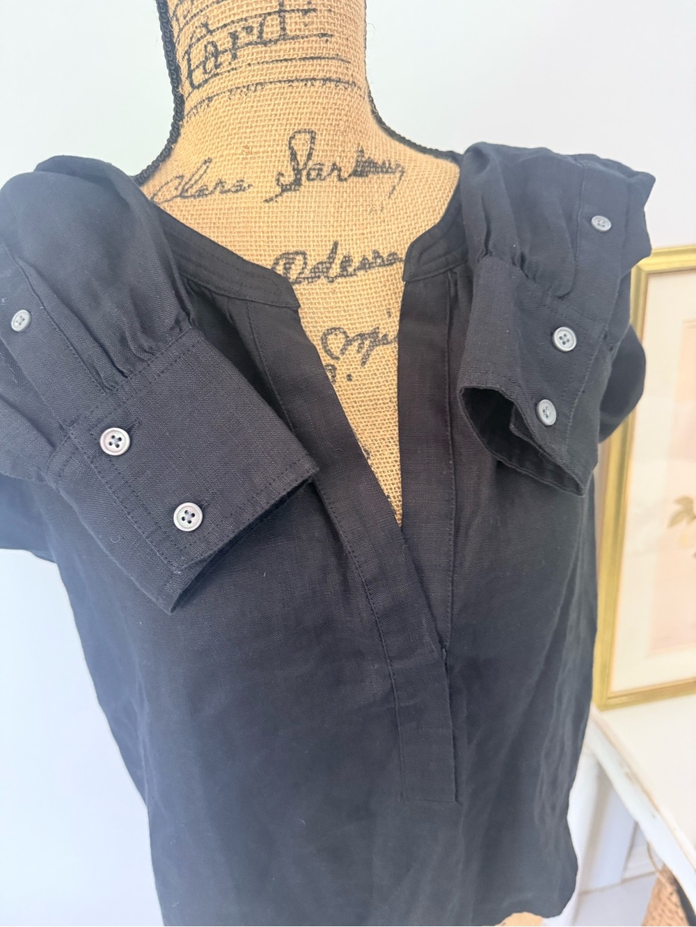 J. Crew Cabana Black Linen Popover Top Sz XS - Picture 5 of 11